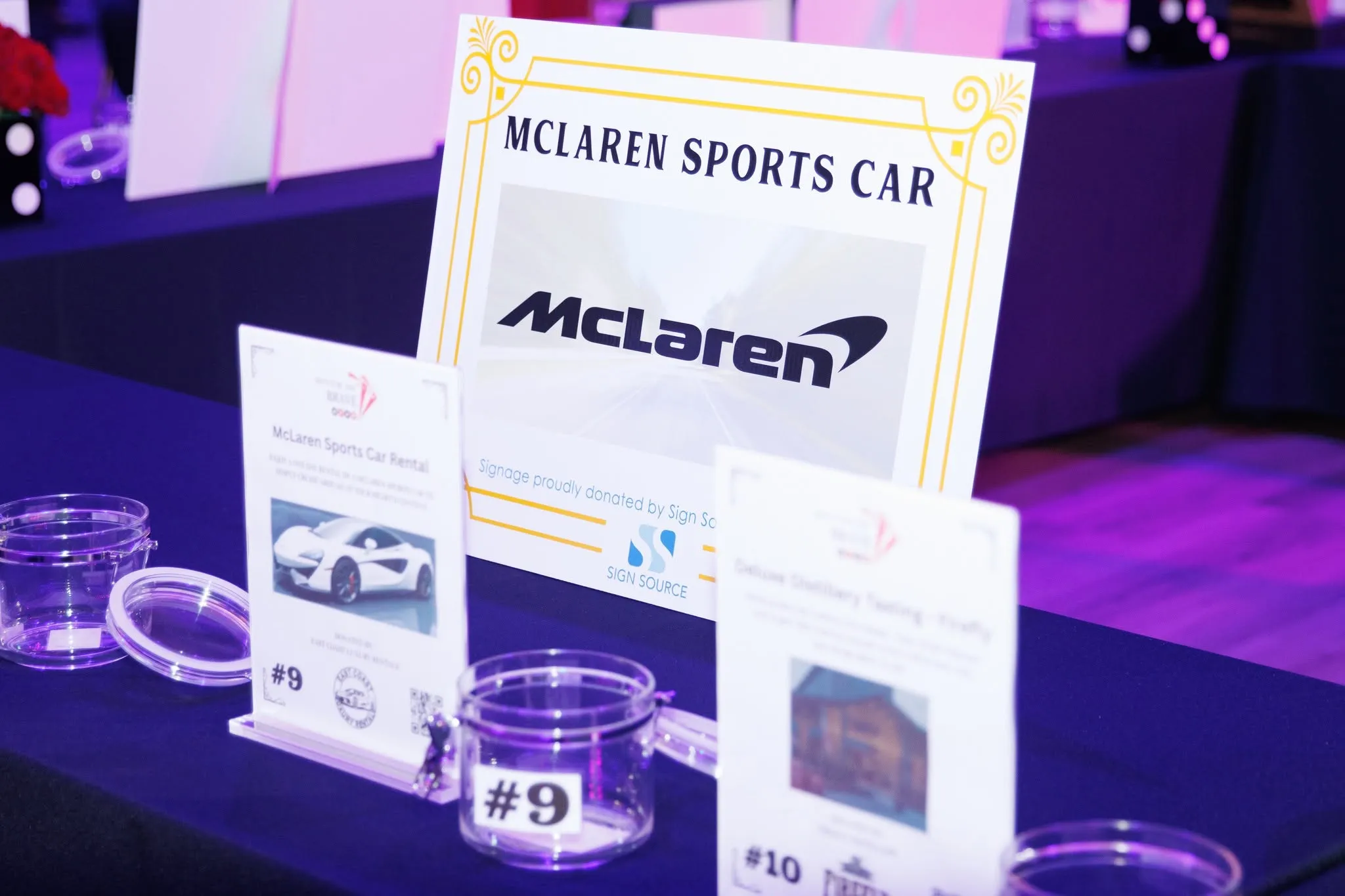The McLaren sports car rental raffle display